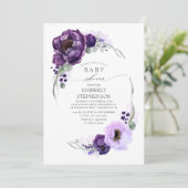 Bohoダークパープルフローラ王室のベビーシャワー 招待状 (スタンド正面)
