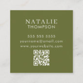Bohoチックミニマリストオリーブグリーン花QRコード スクエア名刺 (裏面)