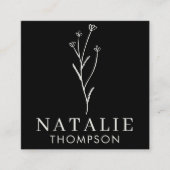 BohoチックミニマリストブラックフラワーQRコード スクエア名刺 (正面)