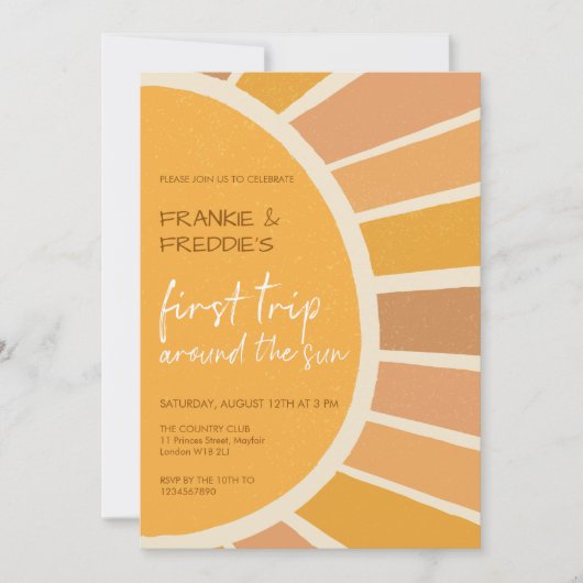 Bohoツインズファーストトリップサンのまわりにフォト1誕生日 招待状 (正面)