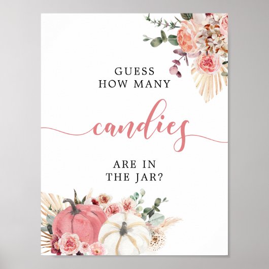 Bohoツインピンクホワイトカボチャ赤ちゃんシャワーいくつ ポスター (正面)