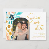 Bohoティール（緑がかった色）水彩花結婚写真 セーブザデート (正面)