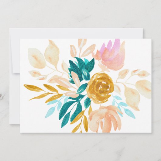 Bohoティール（緑がかった色）水彩花結婚写真 セーブザデート (裏面)