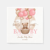 Bohoテディベアガールピンク真珠の待ち赤ちゃんシャワー スタンダードカクテルナプキン (正面)