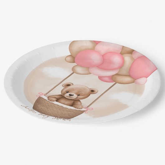 Bohoテディベアガールピンク真珠の待ち赤ちゃんシャワー ペーパープレート (アングル)