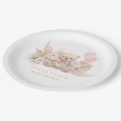 Bohoテディベアガールピンク真珠の待ち赤ちゃんシャワー ペーパープレート (アングル)