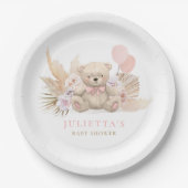 Bohoテディベアガールピンク真珠の待ち赤ちゃんシャワー ペーパープレート (正面)