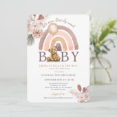 Bohoテディベアガールピンク真珠の待ち赤ちゃんシャワー 招待状 (スタンド正面)