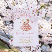 Bohoテディベアガールピンク真珠の待ち赤ちゃんシャワー 招待状