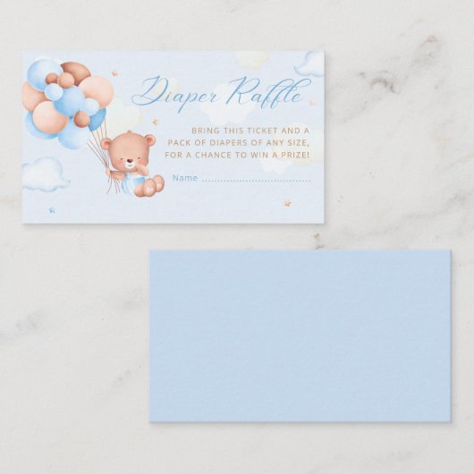 Bohoテディベアバルーンベビーシャワーおむつラッフル エンクロージャーカード (正面/裏面)