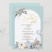 Bohoテディベアパンプキンボービーバーベビーシャワー 招待状 (正面/裏面)