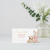 Bohoテディベアピンクと金ゴールドおむつラッフル エンクロージャーカード (スタンド正面)