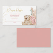Bohoテディベアピンクと金ゴールドおむつラッフル エンクロージャーカード (正面/裏面)