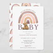 Bohoテディベアレインボーガールピンク赤ちゃんシャワー 招待状 (正面/裏面)