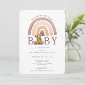 Bohoテディベアレインボーガールピンク赤ちゃんシャワー 招待状 (スタンド正面)