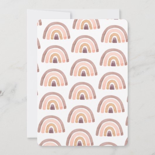 Bohoテディベアレインボーガールピンク赤ちゃんシャワー 招待状 (裏面)