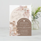 Bohoテディベア心待ち赤ちゃんシャワーブラウン 招待状 (スタンド正面)