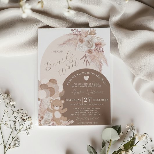 Bohoテディベア心待ち赤ちゃんシャワーブラウン 招待状
