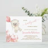 Bohoテディポーラベアピンクパンパグラスベビーシャワー 招待状 (スタンド正面)