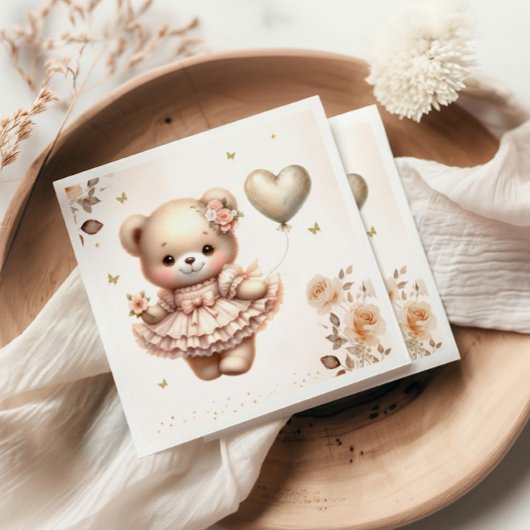 Bohoテディモダンベア気球ガールベイビーシャワー スタンダードカクテルナプキン