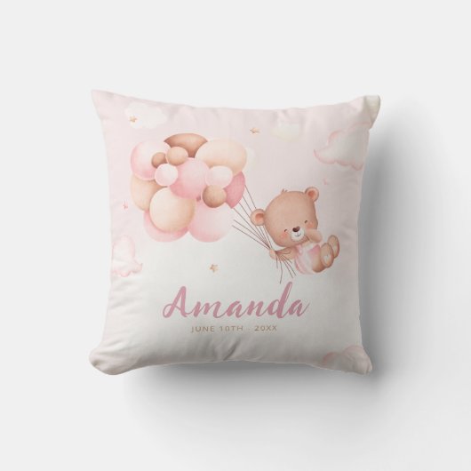 Bohoテディモダンベア赤ちゃんシャワーギフト赤ちゃん女の子 クッション (正面)