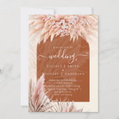 BOHOテラコッタコーラルパンパスグラス結婚ズ 招待状 (正面)
