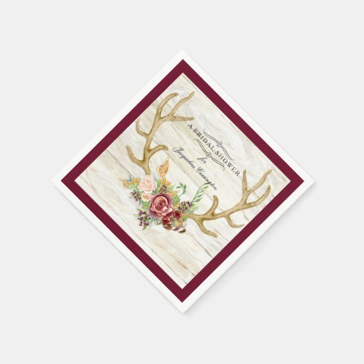 BOHOディアアントラー秋ウォーター色バラフローラウッド スタンダードカクテルナプキン (角)