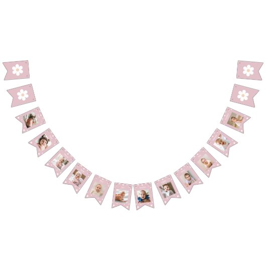 Bohoデイジー第1誕生日フォトバナー バンティングフラッグ (全)