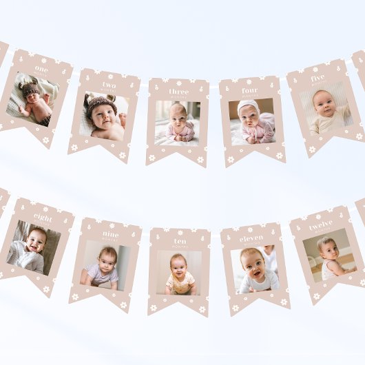 Bohoデイジー第1誕生日フォトバナー バンティングフラッグ