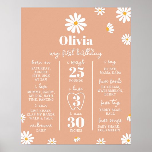 Bohoデイジー第1誕生日マイルストーン記号 ポスター (正面)