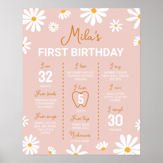 Bohoデイジー第1誕生日マイルストーン記号 ポスター (正面)