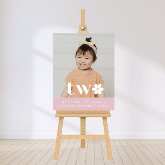 Bohoデイジー第2誕生日フォトウェルカムサイン ポスター