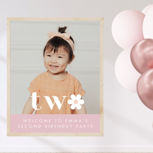 Bohoデイジー第2誕生日フォトウェルカムサイン ポスター