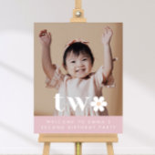 Bohoデイジー第2誕生日フォトウェルカムサイン ポスター