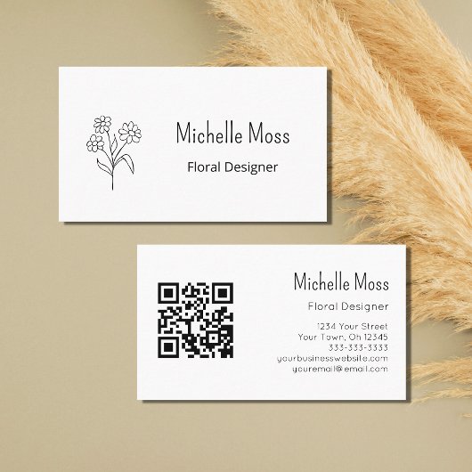 BohoデイジーQRコードシンプルフローラ設計者 名刺