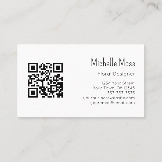 BohoデイジーQRコードブルーフローラデザイナー 名刺 (裏面)