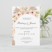 Bohoデザイン乾燥した手のひらと葉のための結婚 招待状 (スタンド正面)