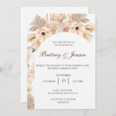 Bohoデザイン乾燥した手のひらと葉のための結婚 招待状 (正面/裏面)