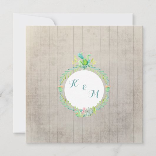 BOHOデザートサウスウエストウッドフローラ牛スカル矢印 招待状 (裏面)