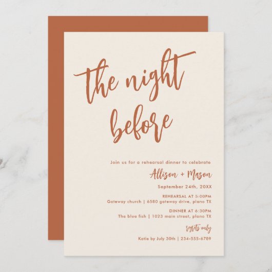 Bohoデザートリハーサルディナーの前の夜 招待状 (正面/裏面)