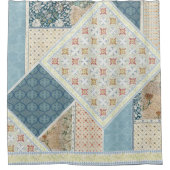 BOHOトライバルウォーター色フローラウィリアムモリスブルー シャワーカーテン (正面)