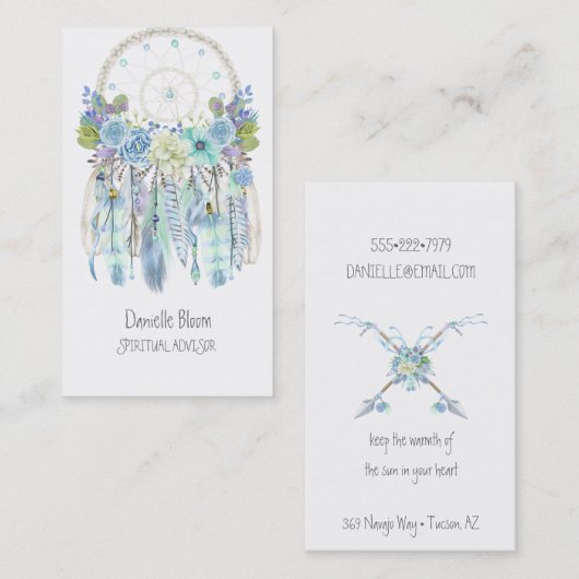 Bohoトライバルドリームキャッチャー矢印フラワーズ 名刺 (正面/裏面)