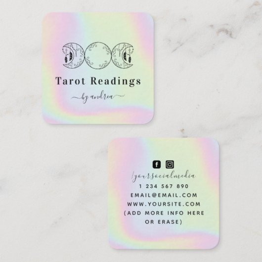 Bohoトリプルムーンフェザーホログラフィックエネルギー治療器 スクエア名刺 (正面/裏面)