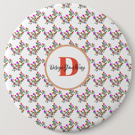 bohoトレンディーレトロかわいいヴィンテージフローラスクリプト 缶バッジ (正面)