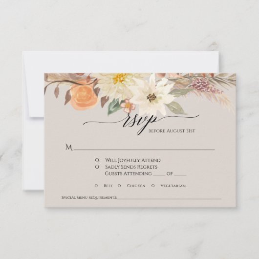 BOHOトープ自然秋フローラパンパスグラス結婚ズ 出欠カード (正面)