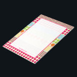 Bohoドットパーソナライズされたメモ帳 ノートパッド<br><div class="desc">さまざまなサイズの水玉模様列の背景にピンク色で輪郭を描いた真ん中のセクションとピンクインスパイア、グリーン、ブルー、オレンジ、イエロー、ブルゴーニュのボヘミアンの色合いを備えたメモ帳。 自分の名前でパーソナライズ。</div>