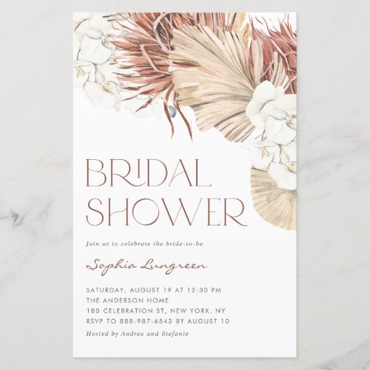 Bohoドライパーム&オーキッドブライダルシャワー招待 (正面)