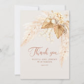 Bohoドライフラワーとパンパスグラス結婚ズ サンキューカード (正面)