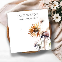 Bohoドライワイルドフラワーの水彩イヤリングディスプレイ スクエア名刺