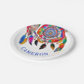 BohoドリーカラフルムキャッチャーBday羽毛水色 ペーパープレート (アングル)